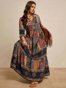SHEIN LUNE 大码秋冬连衣裙 女装返校季 大码女装万圣节服装 秋季商务休闲女装 曲线女装 复古女装 返校季女装 秋季女装 复古风格女装 飘逸连衣裙 舒适秋冬女装 长款连衣裙 超长连衣裙 - 彩色 - 查看 5