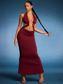 Normani 女士性感露背吊带连衣裙 夏季夏季服装 沙滩装 女士沙滩度假装 波西米亚风热带度假装 演唱会服装 女士锐舞服装 音乐节乡村音乐会服装 伊比沙岛服装 纳什维尔服装 西部牛仔装 女士西部波西米亚街头风 热带辣妹露背装，女士夏季连衣裙 - 酒紅色 - 查看 3
