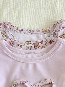 3 Stücke Baby Mädchen süßer Blümchen Langarm-Oberteil und Hose eng anliegender, bequemer Pyjama-Set