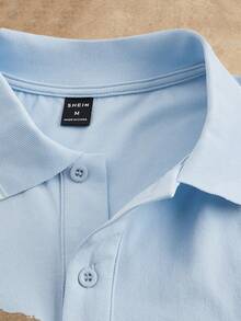 HIMLAND 男士夏季休閒修身商務針織短袖polo衫 - 淺藍色 - 查看 4