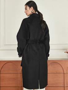 Dazy-Less 女士优雅时尚厚款长款羊毛混纺大衣，商务休闲，秋冬