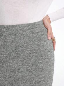 Aalyst Damski, nowy, jednolity kolor, elegancki, wysokiej jakości, luźny, dzianinowy komplet sweterkowo-spódnicowy, jesień/zima - Szary - Zobacz 4