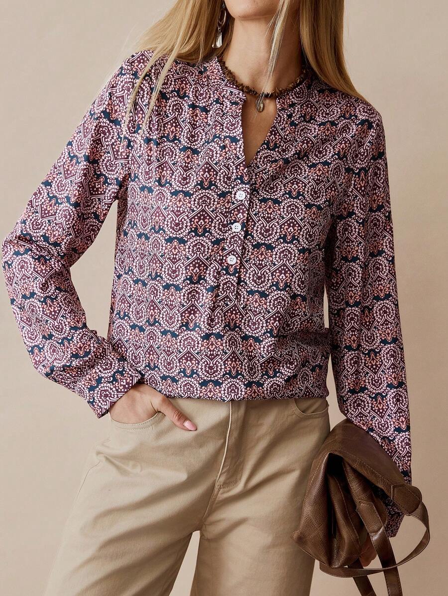 Florisole Women's Loose Fit Printed Long Sleeve Casual Shirt, Autumn/Winter - Multicolor - View 1