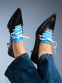 CUCCOO GRLICON 女式 Y2K 朋克风格高跟鞋，适合摩托车、酷女孩、万圣节、圣诞节、派对装 - 藍色 - 查看 4