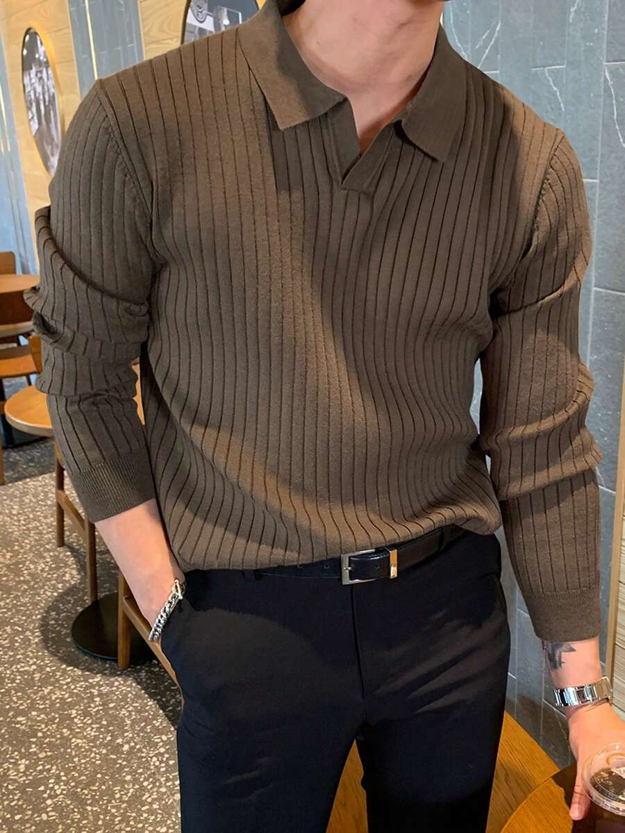 DAZY Men's Solid Brown Half-Zip Sweater, Autumn/Winter - Brown - View 1