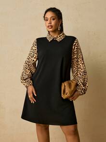 SHEIN VCAY Đầm dự tiệc tay dài cổ bẻ họa tiết kẻ caro tương phản thu/đông cỡ lớn cho nữ Đầm thường ngày Lễ Tạ ơn Đầm dự tiệc ngày lễ Đầm dự tiệc cho nữ - Nhiều màu - Xem 1