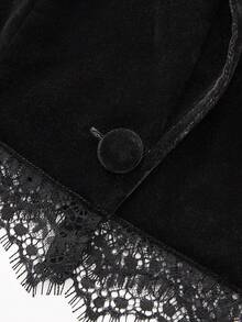 INAWLY مجموعة جاكيت قصيرة وشورت مزينة بالدانتيل الأسود قطعتان