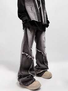 ROMWE MEN Grunge Punk Men's KPOP Casual Lace-Up Pocket Distressed Jeans, School, Grunge