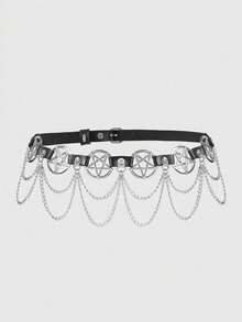 ROMWE Goth 1 pieza Cinturón estilo gótico para vestido con estrella de cinco puntas hueca decorada, de uso versátil diario y para Halloween - Cinturón de estrella de cinco puntas con cadena de doble capa de seis velocidades - Ver 11