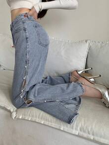 DAZY Women's Casual Distressed Wide Leg Jeans