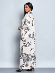 SOLERSUN Women's Elegant Floral Print Single-Button Blazer And Pants Suit Set, Autumn - Apricot - View 2