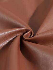 Tween Girl Casual PU Leather Zip-Up Round Neck Puff Sleeve Jacket, Autumn - Brown - View 4