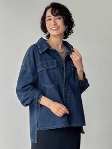 FRIFUL Women's Casual Button-Up Long Sleeve Denim Jacket - Blue - View 4