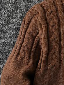 SHEIN Young Boy Button Half-Placket Long Sleeve Casual Pullover Sweater, Autumn/Winter Brown Sweater For Boy Sweaters With Buttons Brown Sweater For Kids Cotton Winter Sweaters For Kids Kids Knitwear - Khaki - View 7