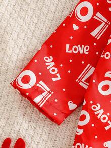 2 Stücke Mädchen Weihnachts Herz & Polka Punkt Muster Satin Pyjama Set, schwer entflammbar, Langarm Oberteil und Hose, elegante rote Serie - Rot - Übersicht 6