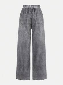 SHEIN 2 件套青少年女孩黑色短袖 T 恤，带英文字母和星星印花，黑色裤子套装 - 彩色 - 查看 8