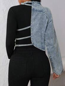 Jeanoix 时尚性感破洞镂空牛仔外套 - 中等水洗藍 - 查看 2