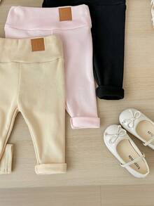 SHEIN LMoss Kids LMoss 3件套女婴秋冬加厚保暖内衬打底裤（黑色、灰色和杏色）。买1送3，百搭休闲保暖内衬裤 - 彩色 - 查看 3
