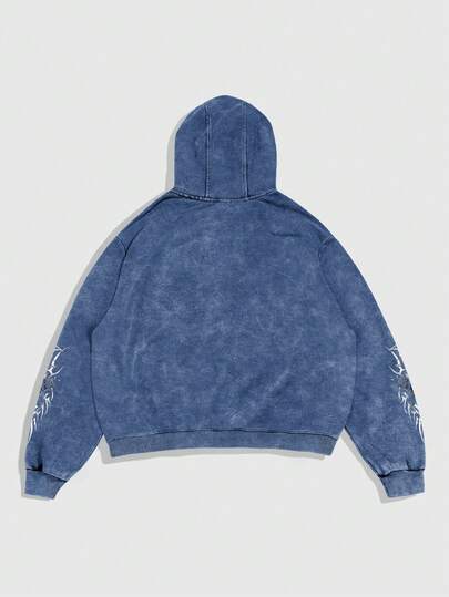 Goth Sudadera con capucha de manga larga con cremallera y cordón, estampado gótico para hombre, otoño