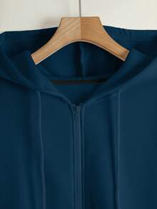 INAWLY Áo khoác nỉ dài tay có mũ, màu trơn, dành cho nữ, cỡ lớn, phù hợp cho mùa thu, trang phục giáo viên, mùa tựu trường, mùa tốt nghiệp, mặc hàng ngày, mùa đông và rất đa năng. - Màu xanh lam - Xem 4