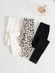 SHEIN 3pcs Tween Girls' Heart Leopard Print Soft Elastic Waist Leggings Set Kids Tights Kids Girl Pants Winter Leggings For Girls