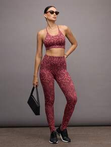 Activina 全印花高腰紧身运动紧身裤 - 酒紅色 - 查看 7