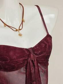 SHEIN ICON 女士佩斯利印花 Y2K 复古褶饰吊带背心 - 酒紅色 - 查看 9