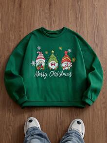 SWAVVY 圣诞男士圆领宽松羊毛针织图案卫衣，秋冬季节完美之选 - 綠色 - 查看 1