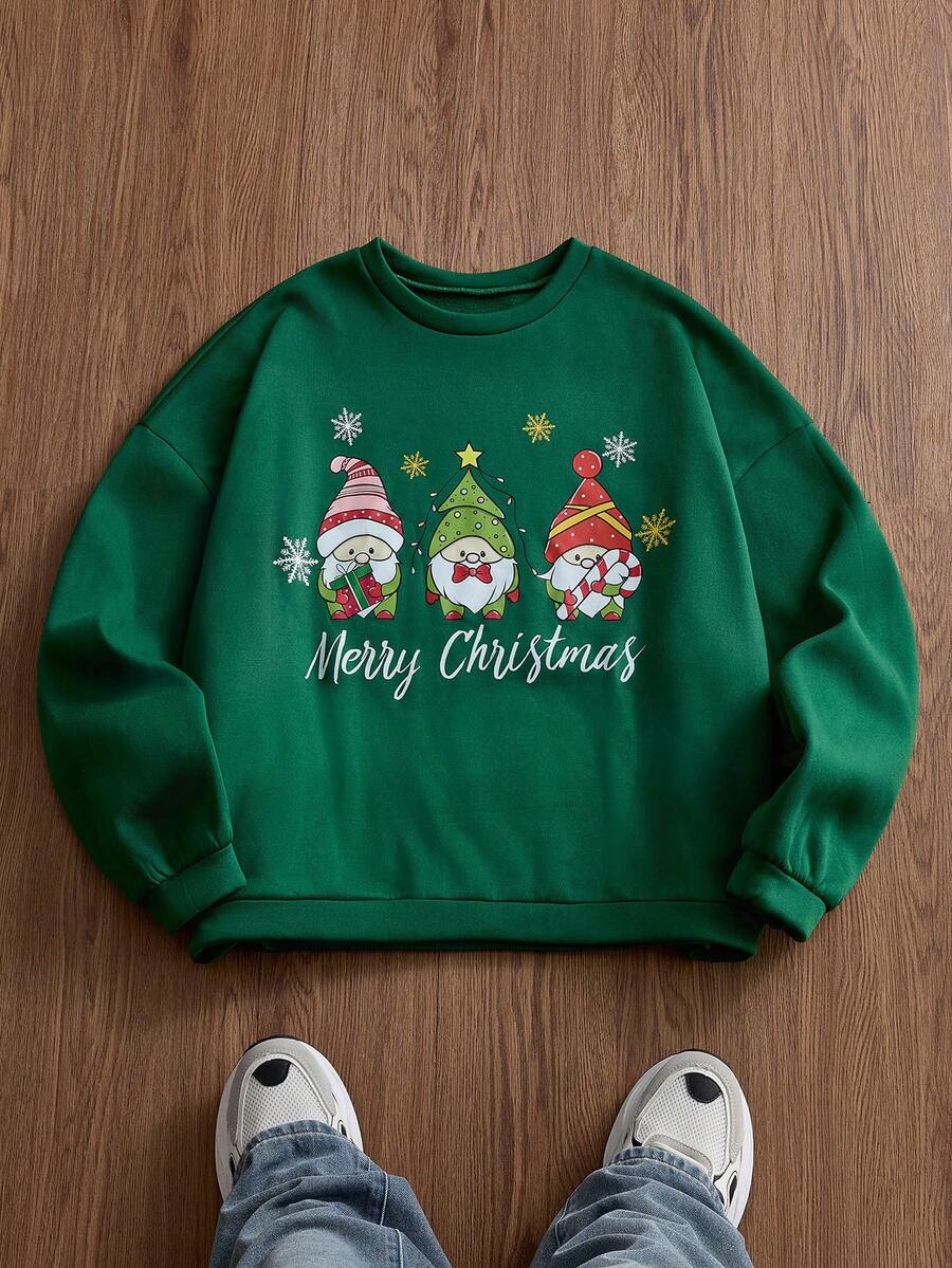 SWAVVY 圣诞男士圆领宽松羊毛针织图案卫衣，秋冬季节完美之选 - 綠色 - 查看 1