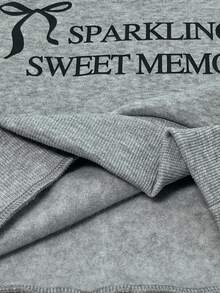 Genkimix Kids 青少年女孩字母和蝴蝶结印花圆领长袖运动衫和蝴蝶结装饰百褶迷你裙休闲装