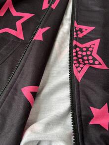 Flirla Grunge Punk Plus Size Casual Pentagram Print Loose Sweatshirt, Autumn - Black - View 9