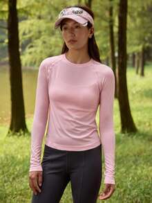 In My Nature 女式休闲纯色修身长袖户外T恤 - 粉色 - 查看 7