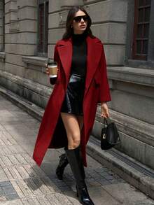 SHEIN LUNE Casual Lapel Long Overcoat - Red - View 3