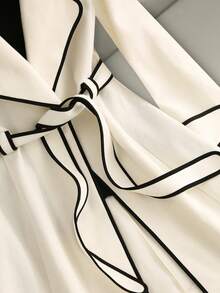 Franclia 女士优雅羊毛大衣，翻领设计，长袖，配腰带，适合秋冬季穿着。 - 白色 - 查看 4