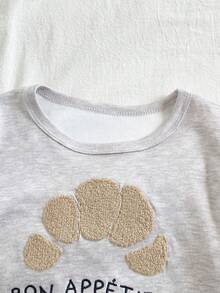 2pcs Toddler Boys' Tight-Fitting Set, Long Sleeve Top With Embroidered Design, Paired With Black Striped Pants, Simple & Comfortable Casual Wear Bamboo Pajamas Kids Long Sleeve Pajamas Striped Pajamas Kids Seashell Pajamas Kids Pajamas "Tight Fit Pajama","Tight Fit","Snug Fit Bon Appetit Pajamas Croissant Print Pajamas Striped Pants Kids "Tight Fit Pajama","Tight Fit","Snug Fit - Light Grey - View 4