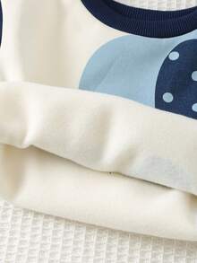 Cozy Pixies 2pcs Baby Boy Cartoon Elephant Pattern Contrast Color Hooded Sweatshirt And Elastic Waist Pants Thickened Fleece Outfit Set - Baby Blue - View 5