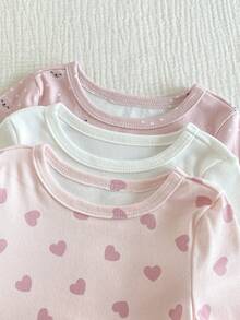 SHEIN Vintaside Kids 6 件套女婴可爱心形印花兔子上衣，长袖荷叶边休闲舒适运动服套装 - 彩色 - 查看 4