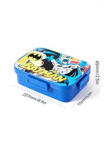 BATMAN X SHEIN 1100ml Dog Print Leak-Proof 3-Compartment Bento Box, Durable And Resistant To Falls, Equipped With Tableware And Food Fork - Blue - View 3