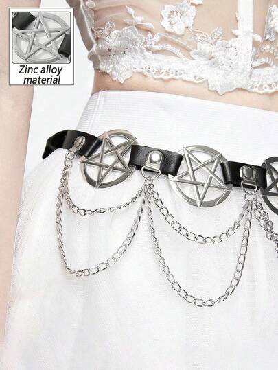 1pc Ladies' Black Hollow Out Five-Pointed Star Decorated Gothic Style Belt For Dress With Versatile Daily Use, Halloween