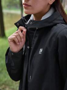 In My Nature Damen Jacke mit Buchstaben-Muster Tasche, Kapuze und Langarm, Lässig - Schwarz - Übersicht 3