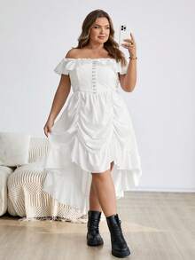 SHEIN CURVE+ Quần áo Goth/Gothic dành cho phụ nữ/Trang phục Halloween cỡ lớn/Trang phục Halloween - trắng - Xem 6