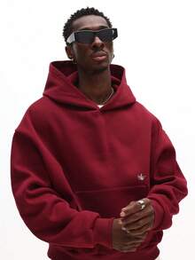 SUMWON Crop Fit Hoodie With Statement Text Graphics And Drawstring Hood - Burgundy - View 3