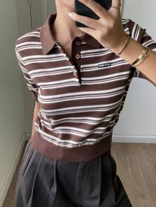 DAZY Áo len dệt kim kẻ sọc dáng rộng thoải mái cho nữ, thời trang cho năm mới, Giáng sinh, đám cưới, mùa thu/đông - màu nâu - Xem 4