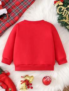 Baby Girl Casual Fashion Colorful Gradient Letter Graphic Print Basic Round Neck Sweatshirt, Sibling Matching (Sold Separately) - Red - View 2