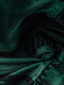 Sweetra 大码女式方领泡泡袖优雅高端浪漫法式长裙 - 綠色 - 查看 3