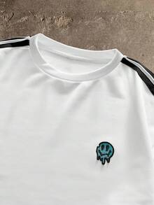 AXEPEAK Áo nỉ dài tay cổ tròn kẻ sọc vá màu đơn sắc cho nam, Áo nỉ họa tiết khối màu trắng, Quà tặng cho bạn bè, chồng, bạn trai - trắng - Xem 3