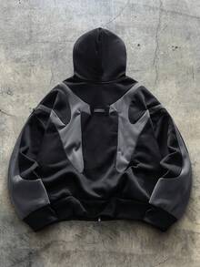 AXEPEAK 男士针织休闲日常宽松长袖连帽运动衫，学校 - 黑色 - 查看 2