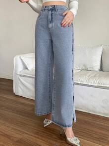 DAZY Women's Casual Distressed Wide Leg Jeans