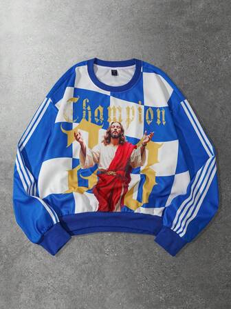 Street Life Men's Casual Contrast Striped Figure Graphic Sweatshirt, Long Sleeve Top