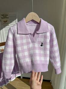 Souflis Souflis Young Girl Casual Plaid Knit Sweater And Skirt Set, Autumn/Winter